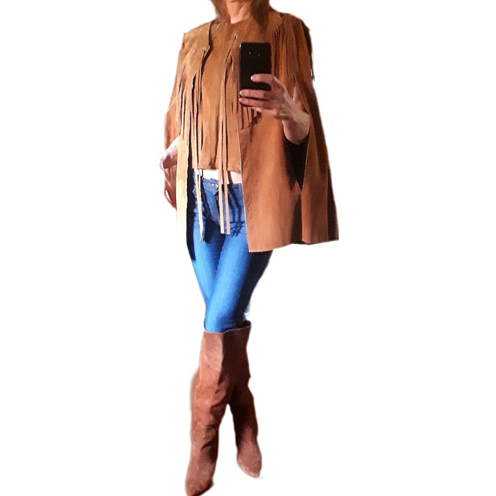Leather fringe cape
